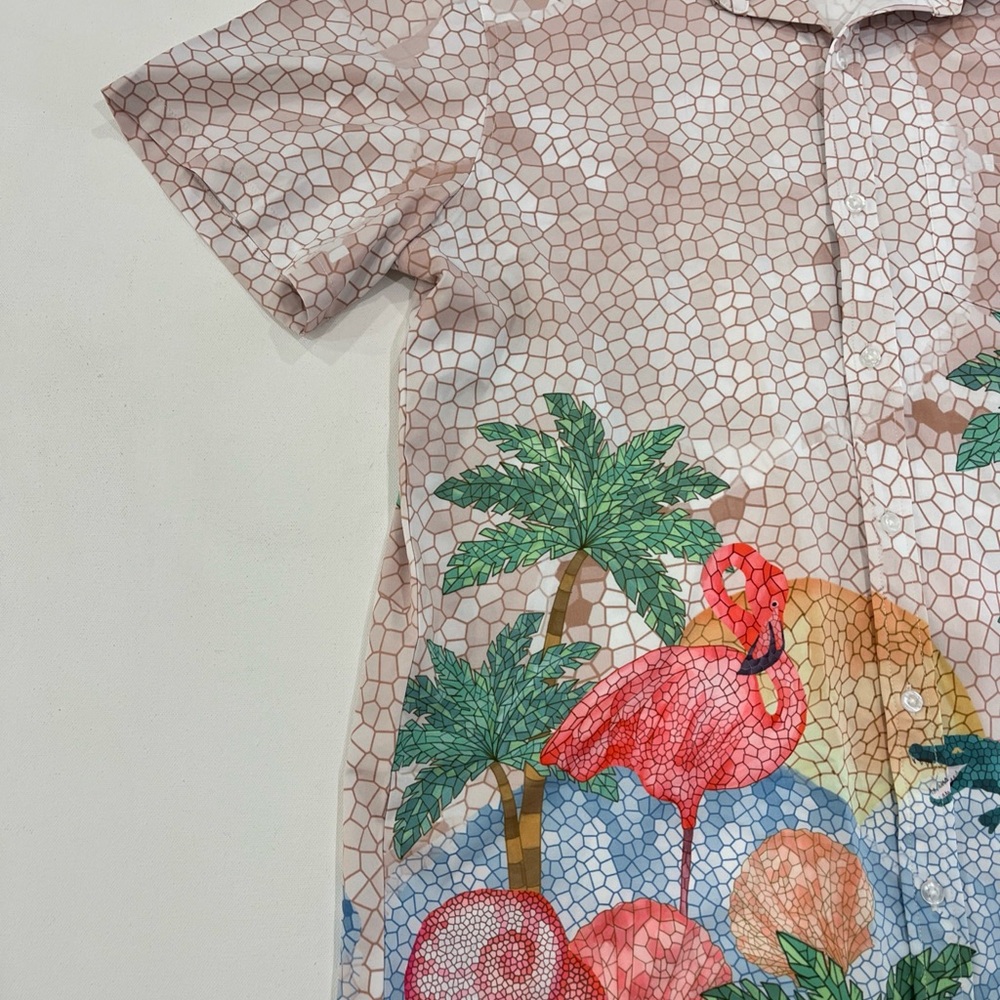 Mavrans Shirt Short Sleeve Button Print Flamingos Tropical Hawaii Mens Large - Picture 2 of 13
